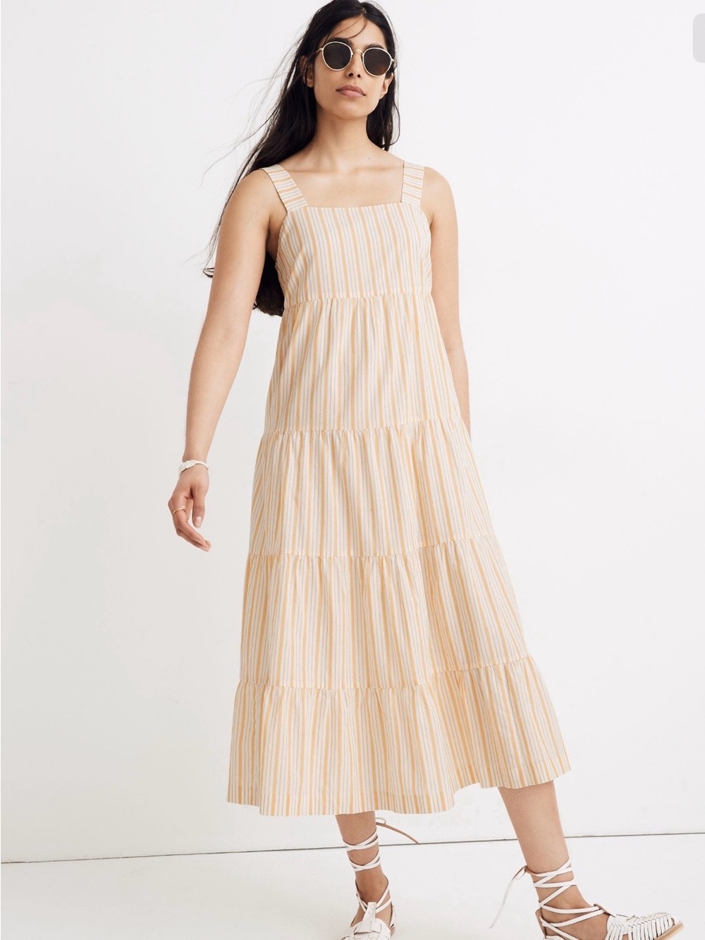 Madewell Button-back Tiered Striped Midi Dress